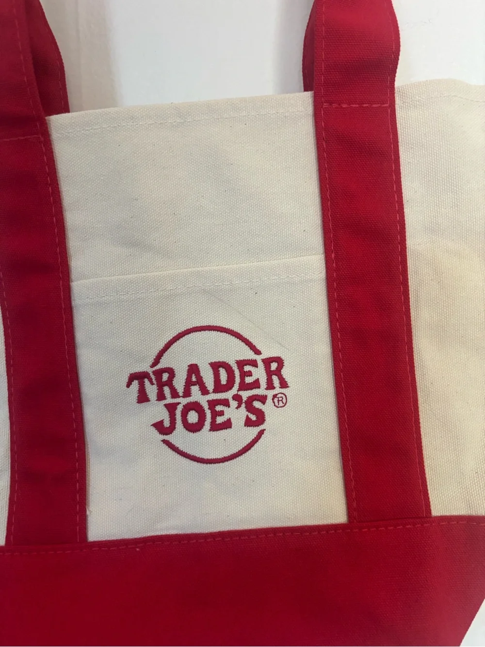 NWT Trader Joe’s Red & Cream Mini Canvas Tote Bag